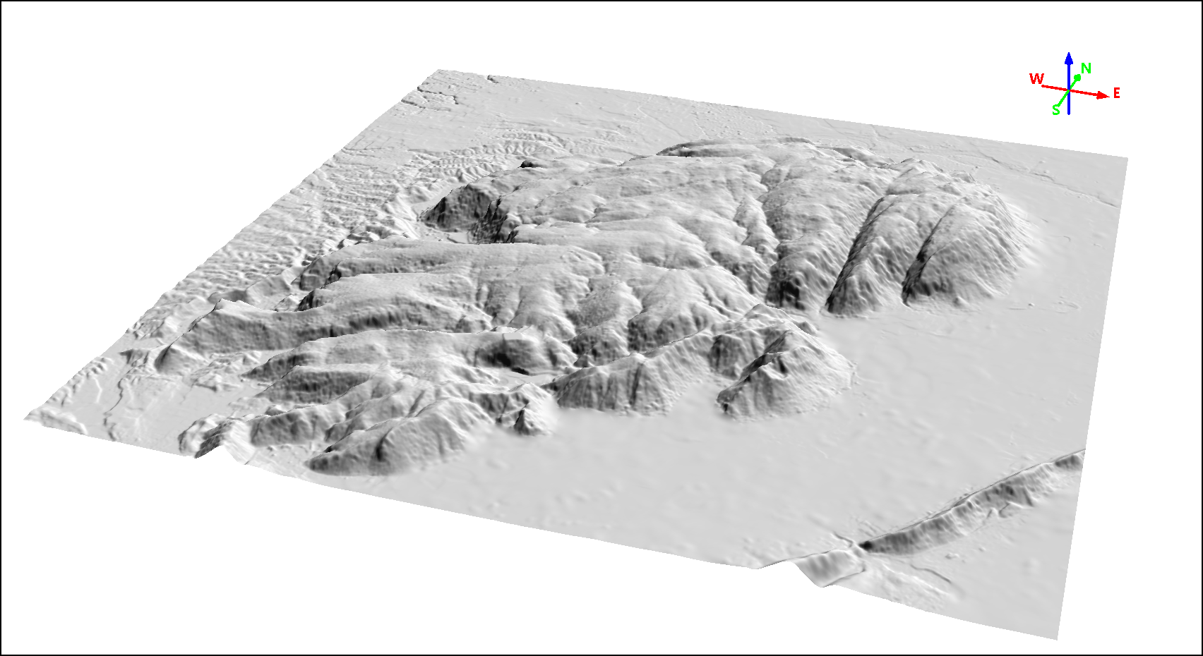 Modelo Digital de Terreno (MDT) resolu&ccedil;&atilde;o espacial de 5,0 m, montanha acidentada situada pr&oacute;xima &agrave; vila de Samode no estado de Rajast&atilde;o, norte da &Iacute;ndia